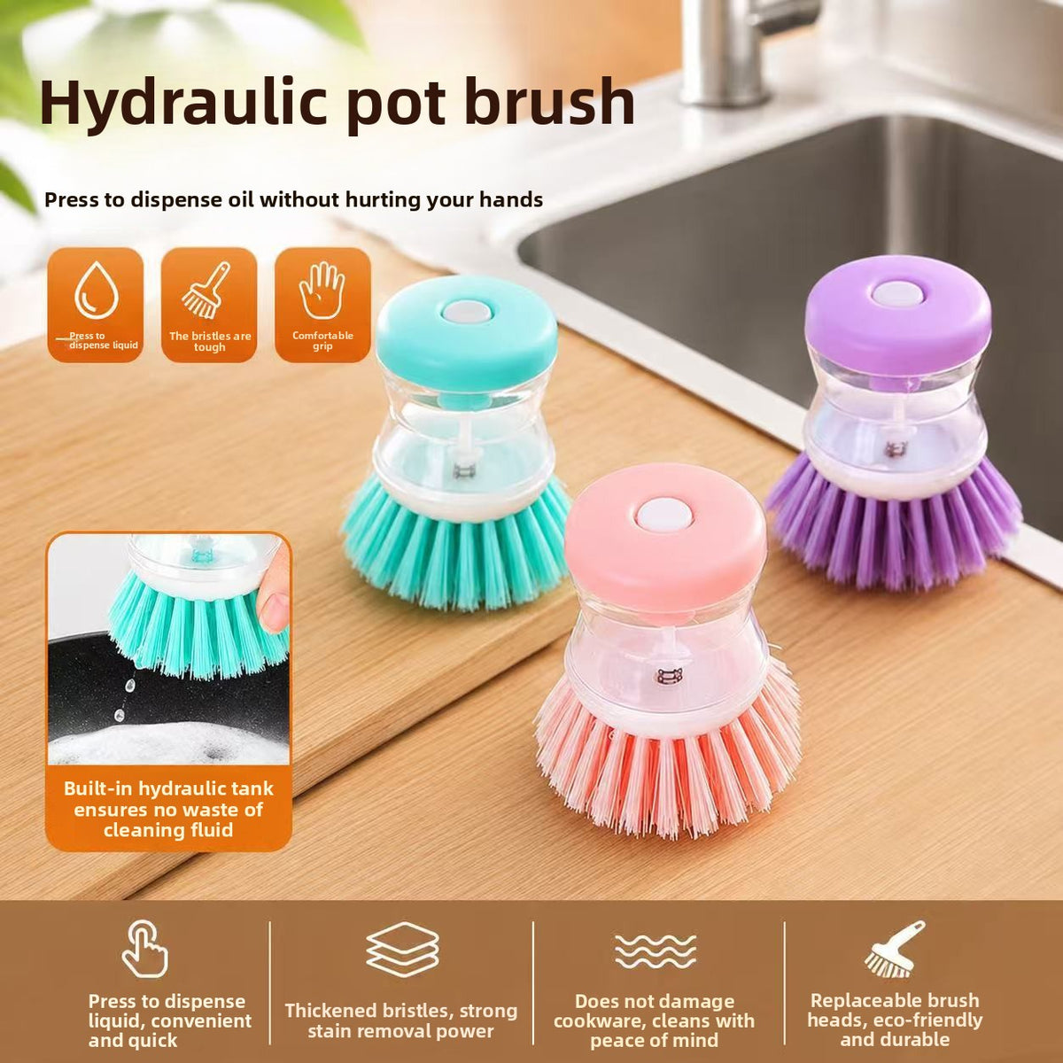 Yabane™ Multifunctional Automatic Liquid Dispensing Kitchen Brush